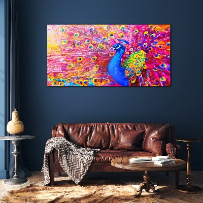 Foto op glas Een kleurrijke pauw in de lentegloed