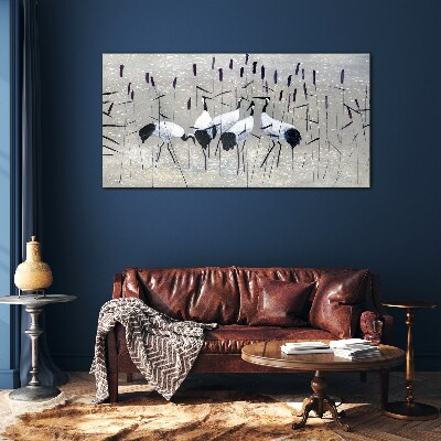 Glas foto Witte kraanvogels in het riet