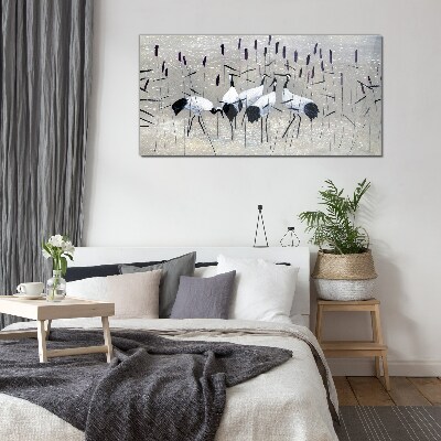 Glas foto Witte kraanvogels in het riet