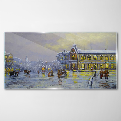 Foto op glas Een winteravond in de stad