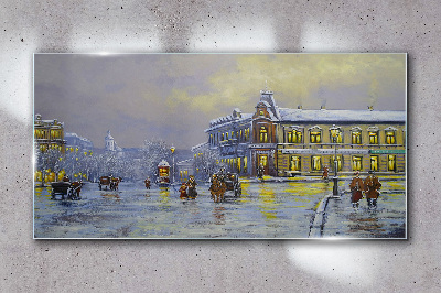 Foto op glas Een winteravond in de stad