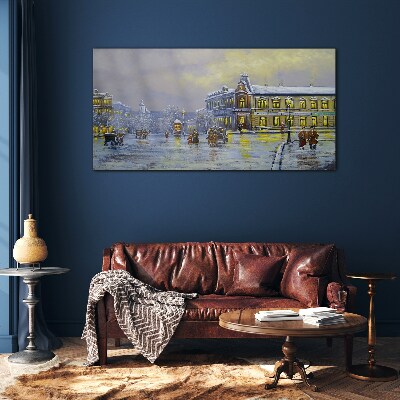 Foto op glas Een winteravond in de stad