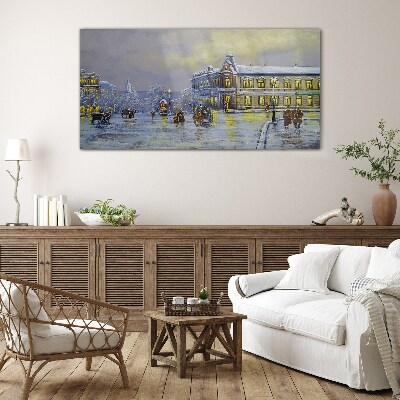 Foto op glas Een winteravond in de stad