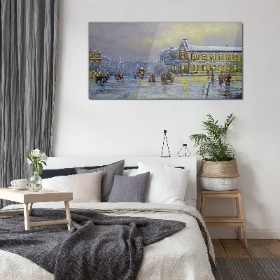 Foto op glas Een winteravond in de stad