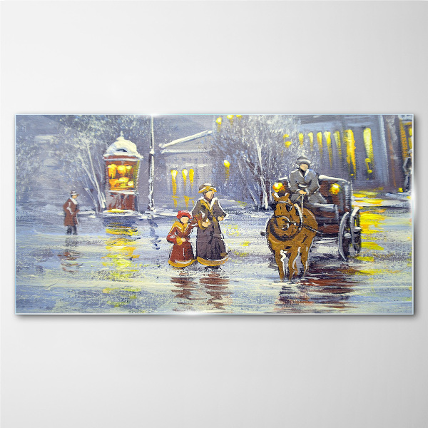 Glas foto Een winteravond in de stad