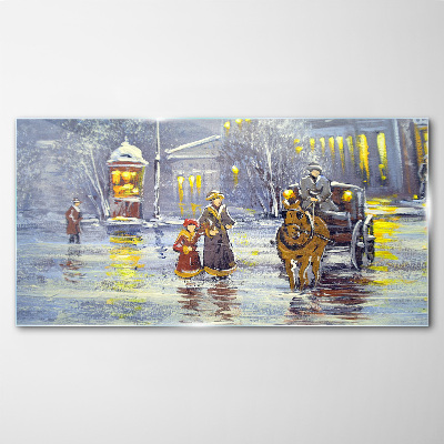 Glas foto Een winteravond in de stad