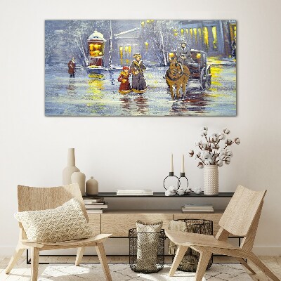 Glas foto Een winteravond in de stad