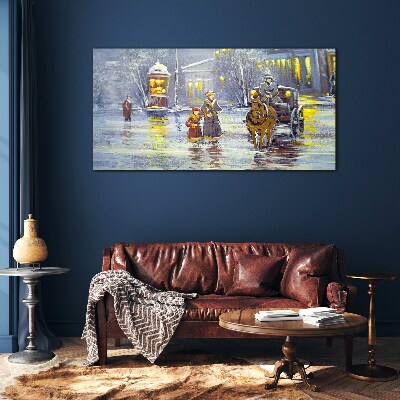 Glas foto Een winteravond in de stad