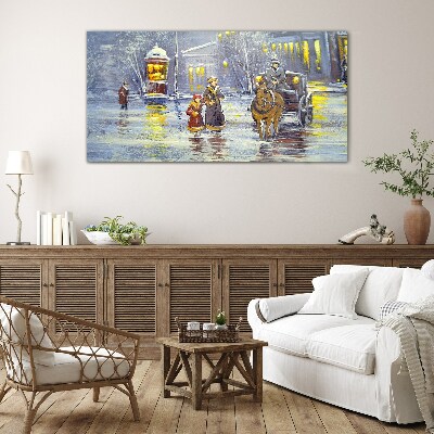 Glas foto Een winteravond in de stad