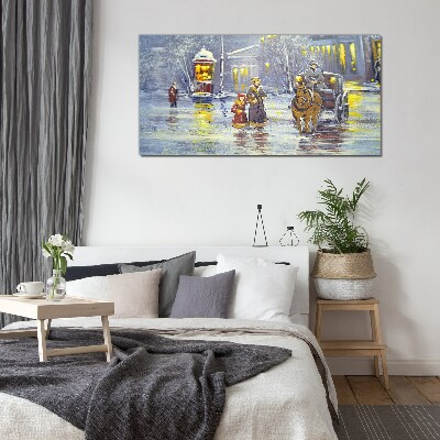 Glas foto Een winteravond in de stad