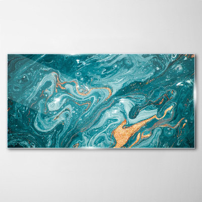 Schilderij op glas Oceaan golven met koperen accenten