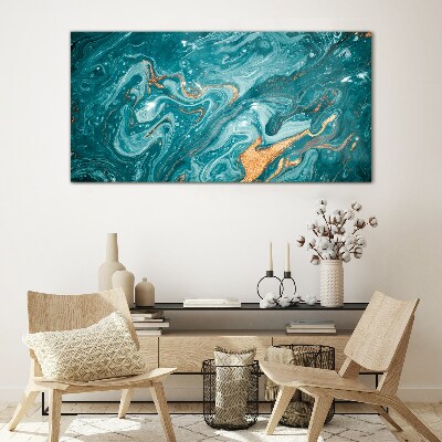 Schilderij op glas Oceaan golven met koperen accenten