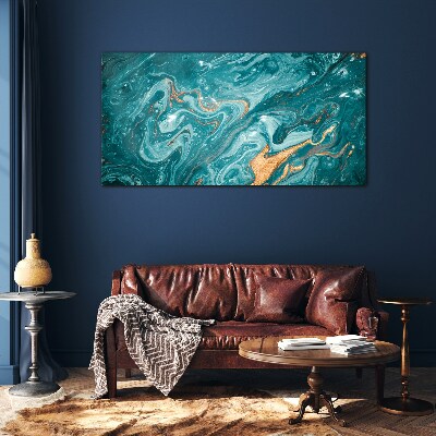 Schilderij op glas Oceaan golven met koperen accenten