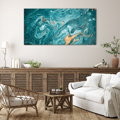 Schilderij op glas Oceaan golven met koperen accenten