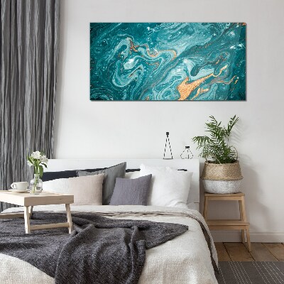 Schilderij op glas Oceaan golven met koperen accenten