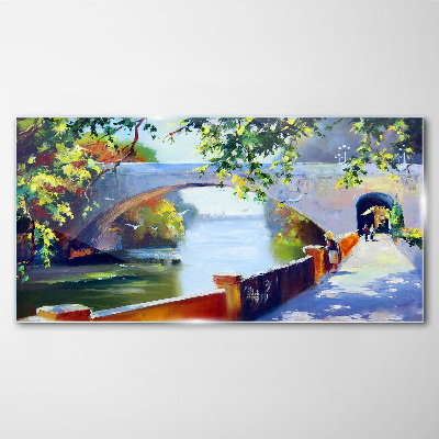 Glas foto Brug in het zonnige park