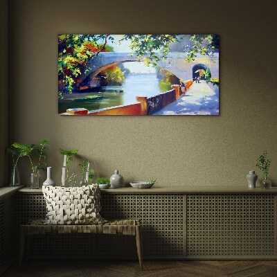 Glas foto Brug in het zonnige park