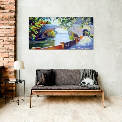 Glas foto Brug in het zonnige park