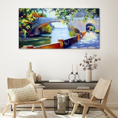 Glas foto Brug in het zonnige park