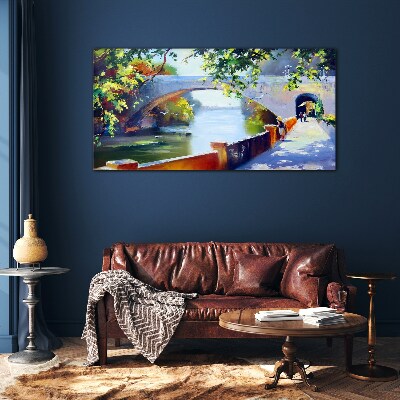 Glas foto Brug in het zonnige park