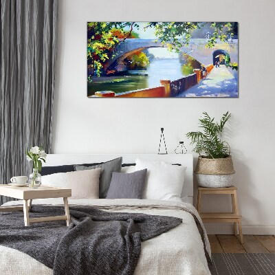 Glas foto Brug in het zonnige park