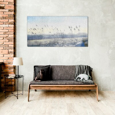 Foto op glas Een vredig landschap met grassen