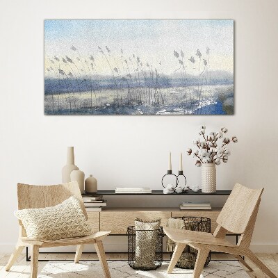 Foto op glas Een vredig landschap met grassen