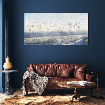 Foto op glas Een vredig landschap met grassen