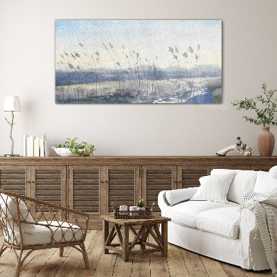 Foto op glas Een vredig landschap met grassen