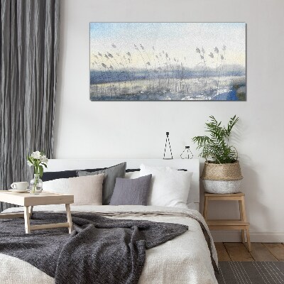 Foto op glas Een vredig landschap met grassen