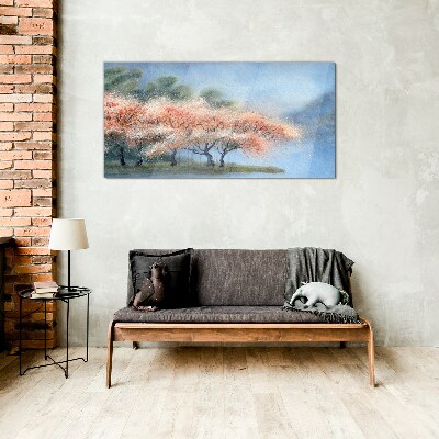 Glas foto Lentebomen in pastelkleuren