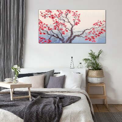 Schilderij op glas Bloemenlandschap van een lenteboom
