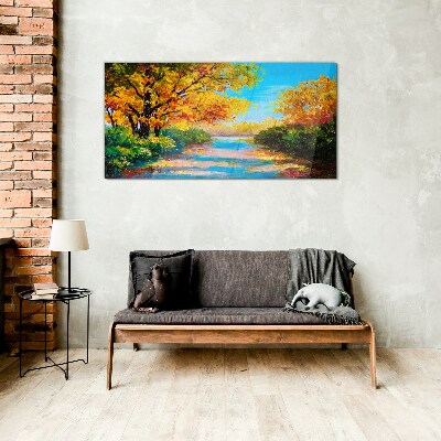 Glas foto Gouden herfst aan de rivier