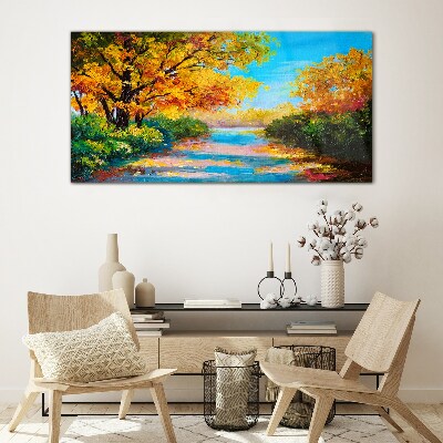 Glas foto Gouden herfst aan de rivier