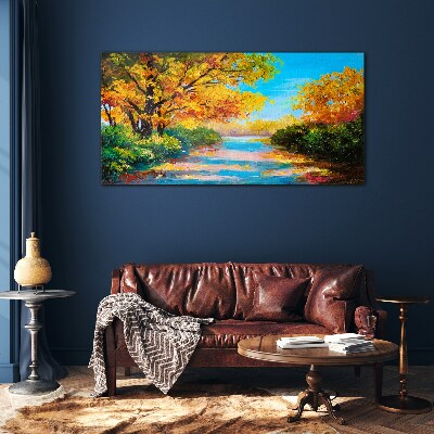 Glas foto Gouden herfst aan de rivier