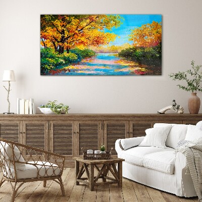 Glas foto Gouden herfst aan de rivier