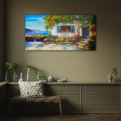 Schilderij op glas Zeegezicht met bloemen