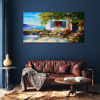 Schilderij op glas Zeegezicht met bloemen