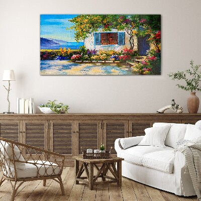 Schilderij op glas Zeegezicht met bloemen