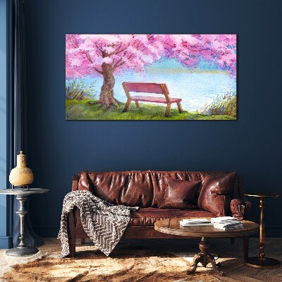 Foto op glas Lentevrede onder de bloeiende kersenboom