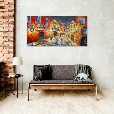 Glas foto Nachtstraat in kleuren