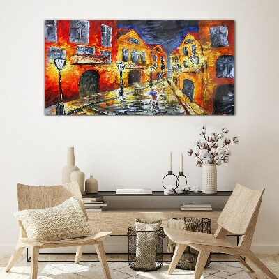 Glas foto Nachtstraat in kleuren