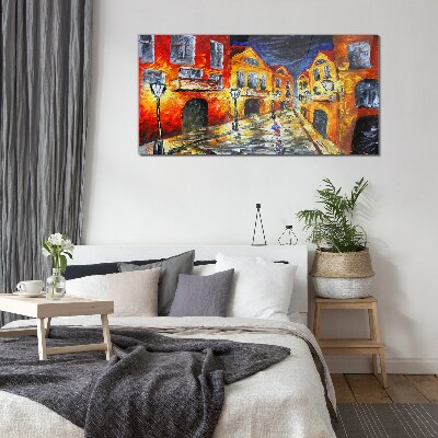 Glas foto Nachtstraat in kleuren