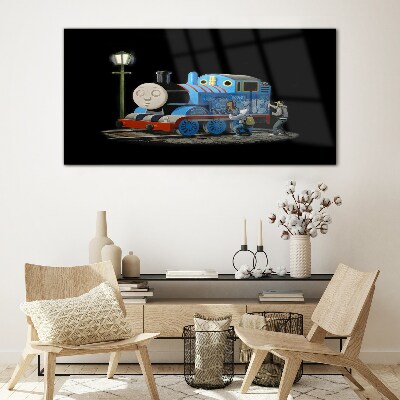 Schilderij op glas Thomas en zijn vrienden 's nachts
