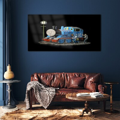 Schilderij op glas Thomas en zijn vrienden 's nachts