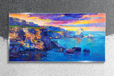 Schilderij op glas Een schilderachtige zonsondergang over de kust