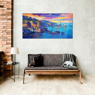 Schilderij op glas Een schilderachtige zonsondergang over de kust