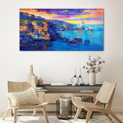 Schilderij op glas Een schilderachtige zonsondergang over de kust