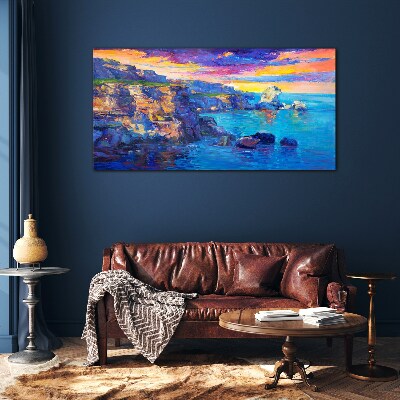 Schilderij op glas Een schilderachtige zonsondergang over de kust