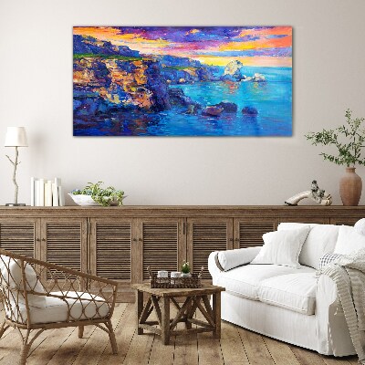 Schilderij op glas Een schilderachtige zonsondergang over de kust